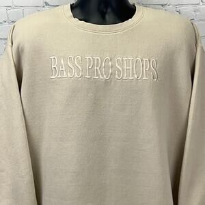 Bass Pro Shops Sweatshirt XXL 2XL Beige Crew Neck Cotton Blend Outdoor Logo